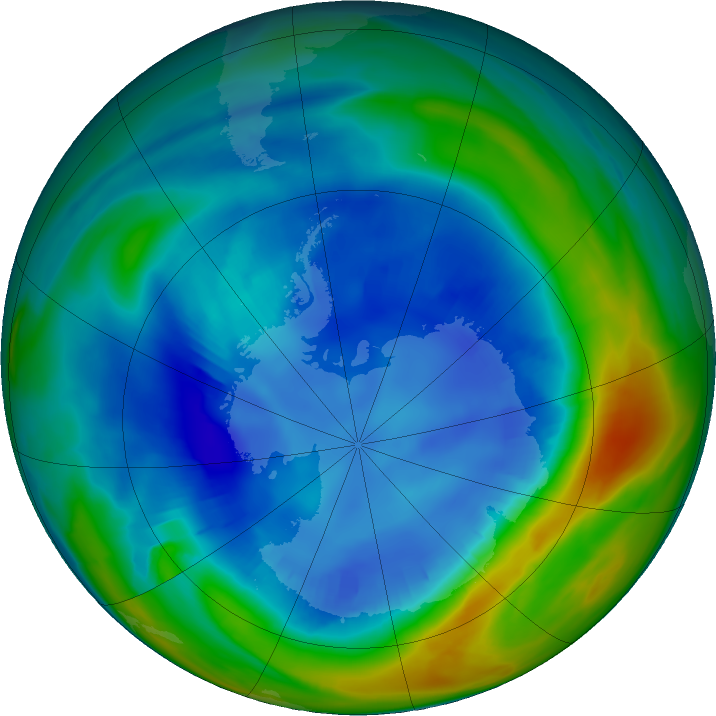 Antarctic ozone map for 21 August 2020